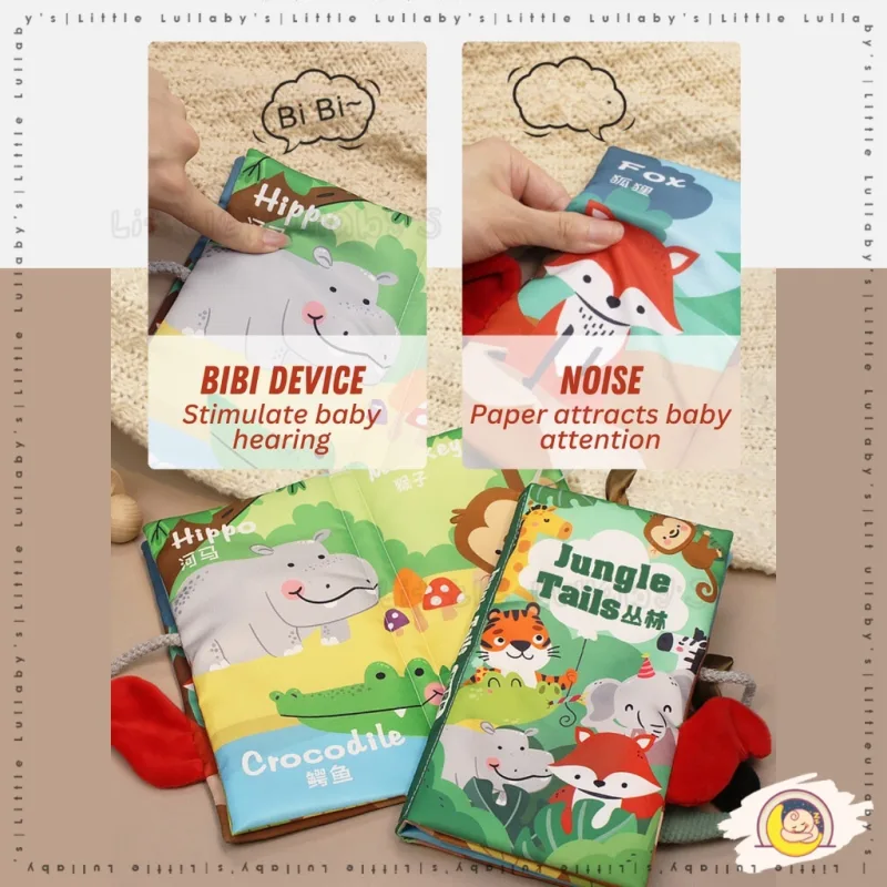 Tail Cloth Book Buku Kain Baby Early Learning Washable Tail Rustling Crinkle Sound 3D Animal Safe Baby Mainan Buku thumbnail 4