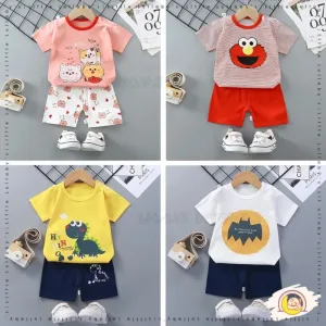 Unisex Kids Short Sleeve Clothes Set ootd baby boy Baju Seluar Kanak Lengan Pendek