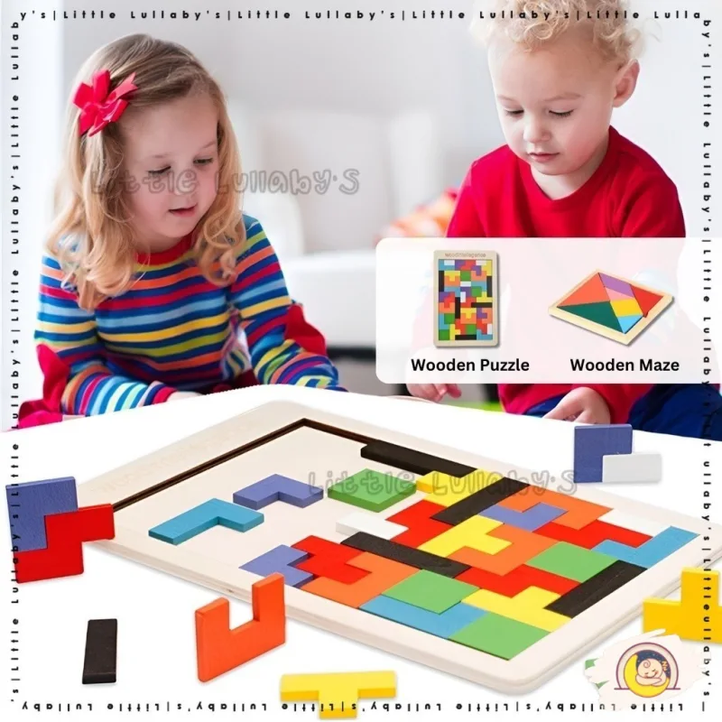 Wooden Tetris Mainan Kayu Tangram IQ Puzzle Children Educational Toy For Kids