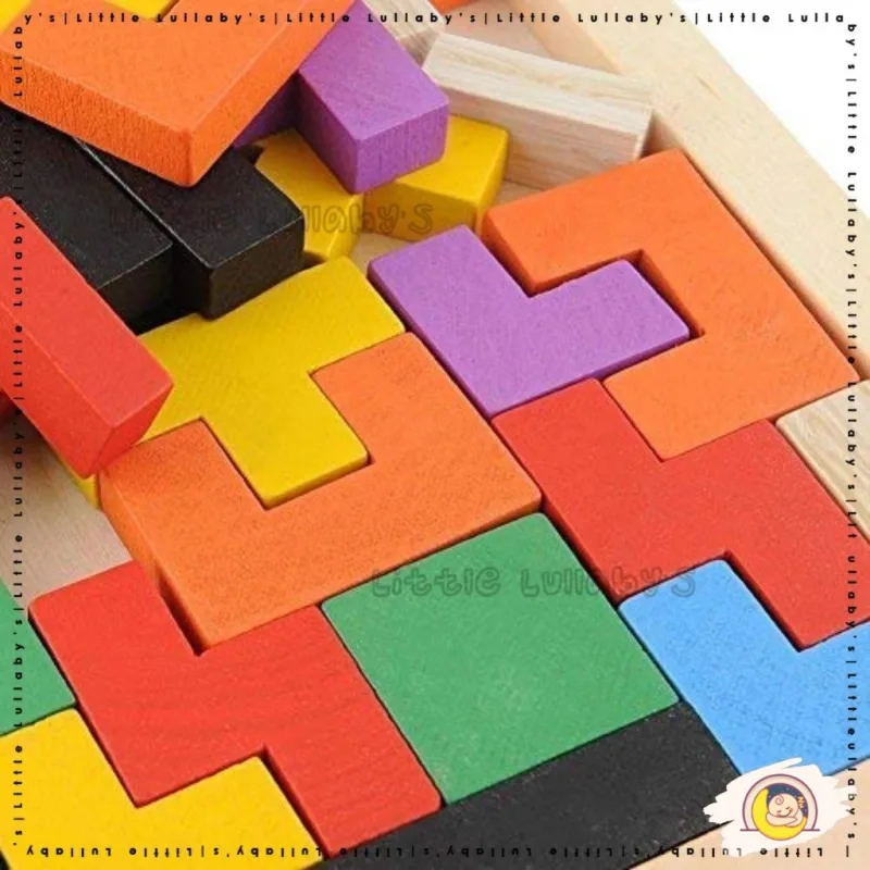 Wooden Tetris Mainan Kayu Tangram IQ Puzzle Children Educational Toy For Kids thumbnail 4