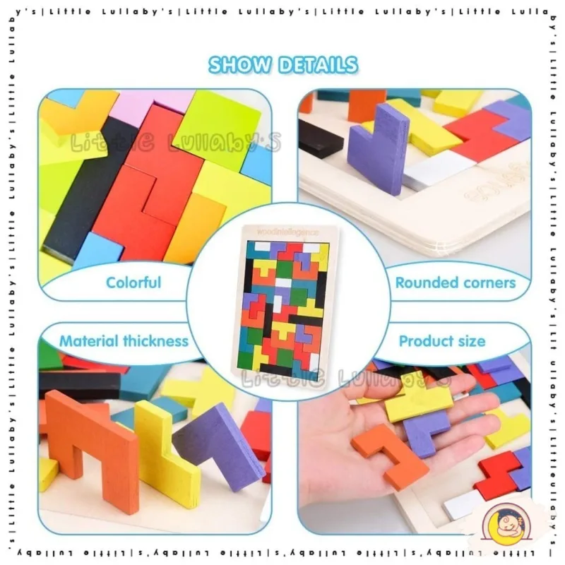 Wooden Tetris Mainan Kayu Tangram IQ Puzzle Children Educational Toy For Kids thumbnail 5