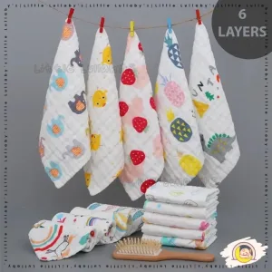 6 Layers Baby Handkerchief Sapu Tangan Gauze Cotton Soft Six Layers Newborn Towel