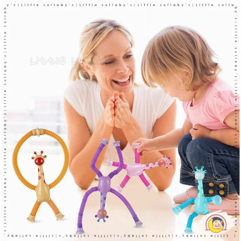 Mainan Stretchable giraffe toys Developmental Stress Relieving Puzzle Toys Cartoon Suction Cups