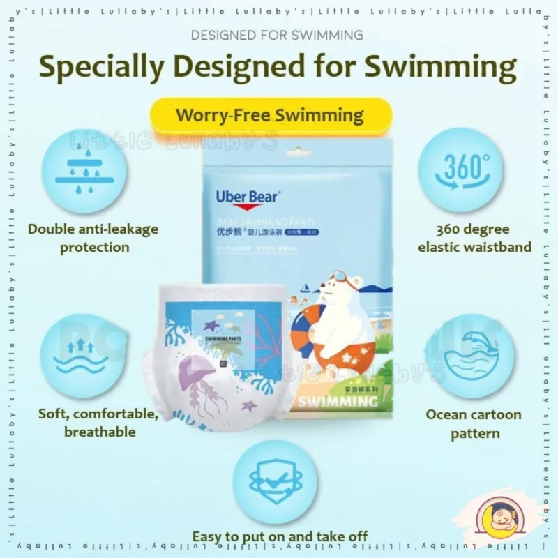 Baby Swimming Diaper Uber Bear Disposable Waterproof Leakproof Lampin Renang Kalis Air thumbnail 4