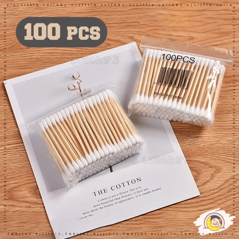 100Pcs/Pack Disposable Cotton Swab Double Head Buds Beauty Makeup Nose Ears Cleaning Sapu Kapas