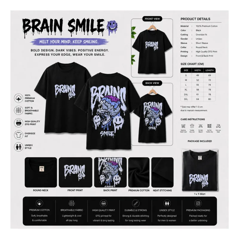 Brain Smile Oversized T-Shirt thumbnail 2