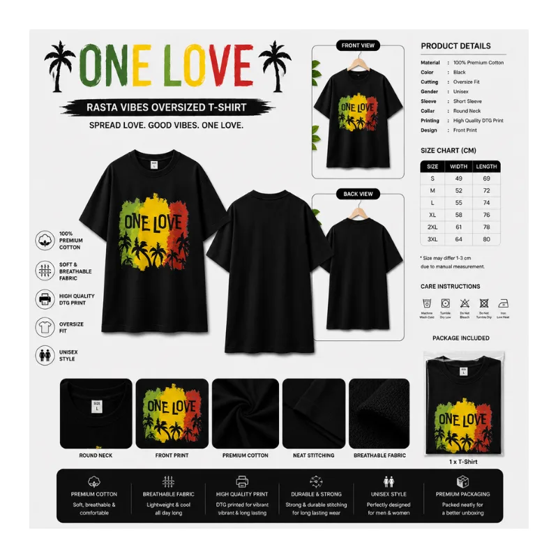 One Love Rasta Oversized T-Shirt thumbnail 2