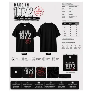 Made In 1972 All Original Parts Oversized T-Shirt