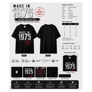 Made In 1975 All Original Parts Oversized T-Shirt