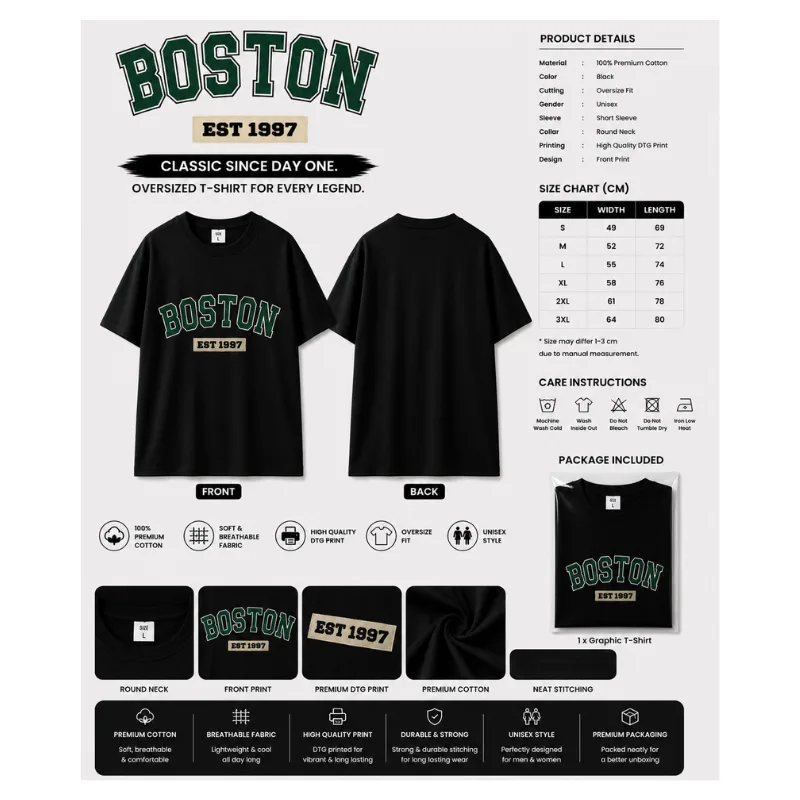 Boston EST 1997 Oversized T-Shirt thumbnail 2
