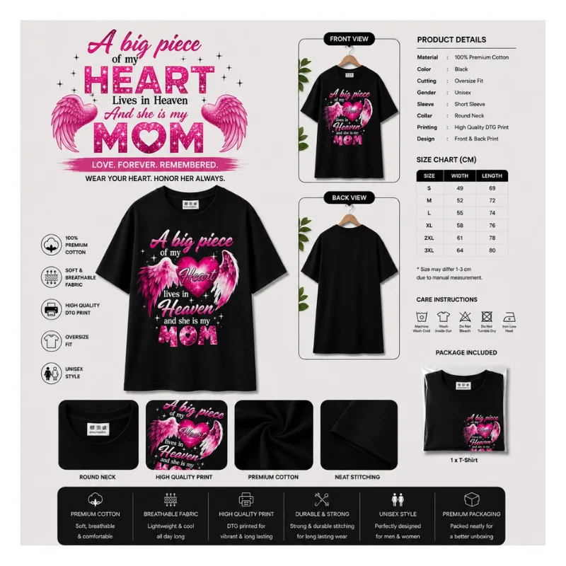 A Big Piece Of My Heart Lives In Heaven And She Is My Mom T-Shirt thumbnail 2