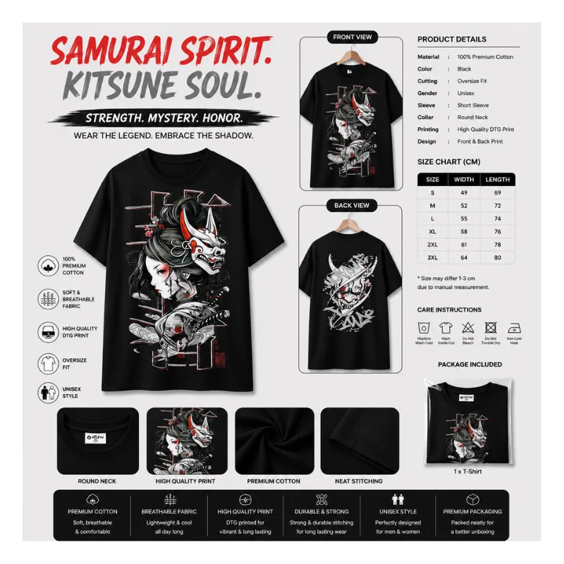 Samurai Spirit Kitsune Soul Oversize T-Shirt thumbnail 2