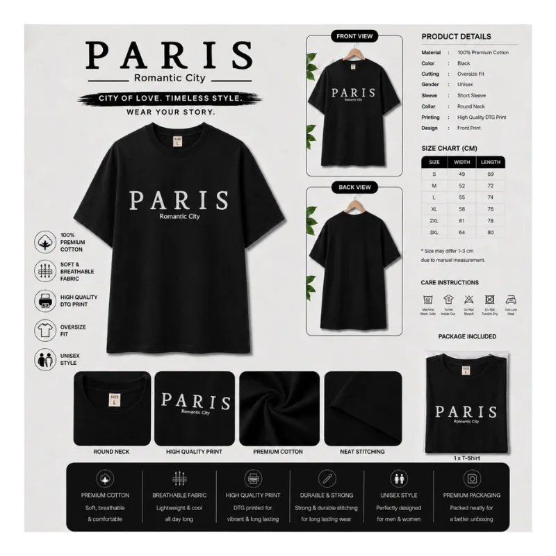 PARIS Romantic City Oversize T-Shirt thumbnail 2
