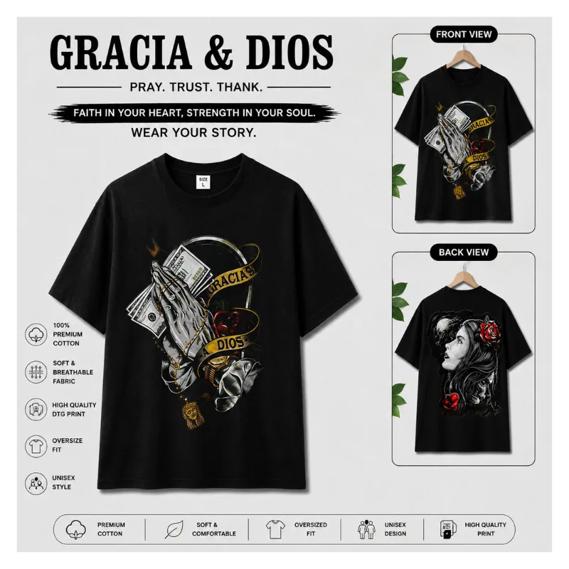 Gracia Dios Graphic Oversized T-Shirt thumbnail 2