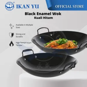 YU Online - Enamel Kuali Hitam Tak Melekat / Black Enamel Wok / Iron Wok / Kuali Tahan karat / Kuali Hitam / Kuali Besi
