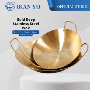 YU Online - Kuali Emas Tahan Karat Dua tangkai / Gold Double Handle Stainless Steel Wok / Kuali Besi Tahan Karat Kwali