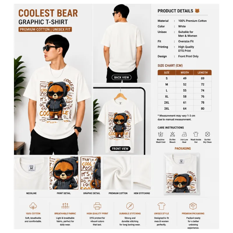 Coolest Bear Graphic Oversize T-Shirt thumbnail 2