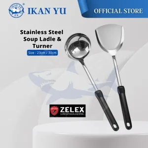 YU Online - Senduk Sodek Keluli Tahan Karat / Stainless Steel Soup Ladle & Turner Bakelite Handle / oil ladle / spade
