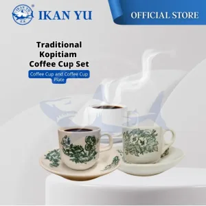 YU Online - Set Cawan dan Piring Kopitiam / Cup & Saucer Set / Traditional Floral Green Flower Kopi Cup & Saucer