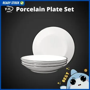 YU Ready Stock 8.5" Enamel Dinnerware Porcelain Plate Set (4 Pcs) Dining Plate Pinggan Putih