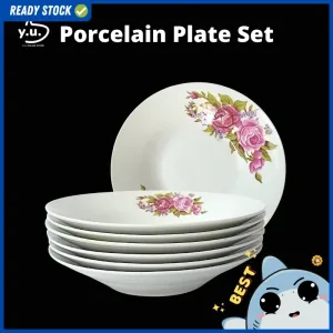 YU Ready Stock 9’' Enamel Dinnerware Porcelain Plate Set (6 Pcs) Dining Plate Pinggan Lama Bunga