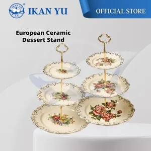YU Premium - Seramik Gaya Eropah Dulang 3 Tingkat / European Ceramic Cupcake Stand/ Dessert Rack/ Party Serving plate