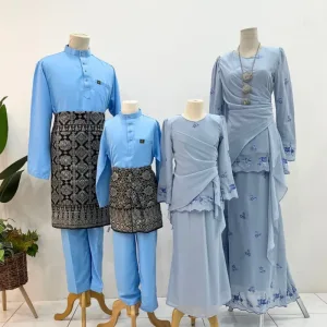 NEW DESIGN SET FAMILY MODEN DELIMA IN BABY BLUE I KURUNG DAN BAJU MELAYU I MATERIAL CHIFFON