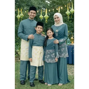 Set Family Kurung Moden MOLIKA IN Smoke Blue by Moff Collection