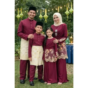 Set Family Kurung Moden MOLIKA IN Burgundy by Moff Collection