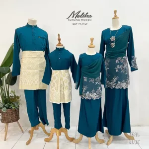 Set Family Kurung Moden Molika IN Teal Blue by Moff Collection