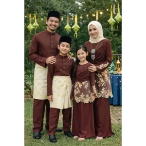 Set Family Kurung Moden MOLIKA IN Dark Brown by Moff Collection