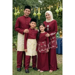Set Family Kurung Moden MOLIKA IN Maroon by Moff Collection