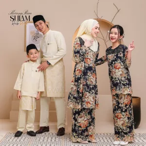 Set Family Kurung Riau Sulam in Black Brick By Moff2U