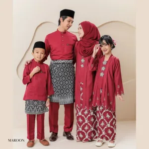Set Family Kebarung Sarra IN MAROON I KURUNG Moden I Ayah Anak I Ibu I Moden I Set Family By Moff2u