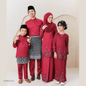 Set Family KURUNG MODEN DAMARA IN MAROON I KURUNG Moden I Ayah Anak I Ibu I Moden I Set Family By Moff2u