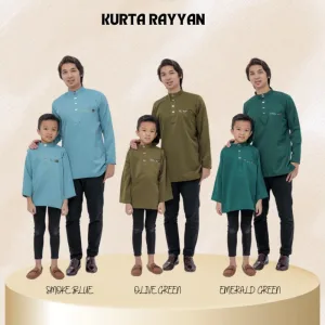 Baju Kurta Rayyan | Olive - Emerald Green - Smoke Blue | kurta moden| baju kurta Dewasa | Baju kurta Budak by moff2u