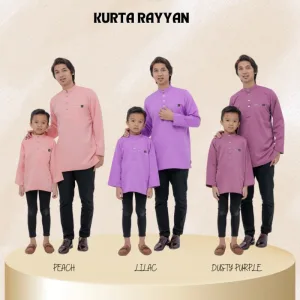Baju Kurta Rayyan | Peach - Lilac - Dusty Purple | kurta moden| baju kurta Dewasa | Baju kurta Budak by moff2u