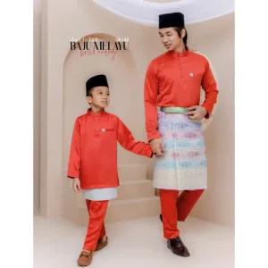 MOFF Baju Melayu slim fit | Sakura Slimfit in ORANGE BRICK I BAJU MELAYU DEWASA | BAJU MELAYU BUDAK | BAJU RAYA