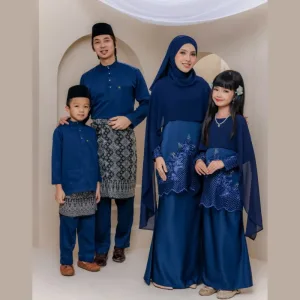 Set Family Belvana Cape In Navy Blue I Kurung Moden I Set Family I Raya 2026 By Moff Collection