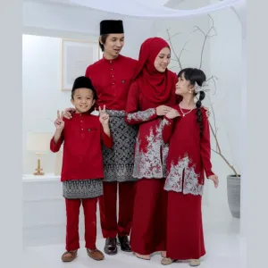 Set Family Hadeeqa In Maroon I Kurung Moden I Set Family I Raya 2026 By Moff Collection