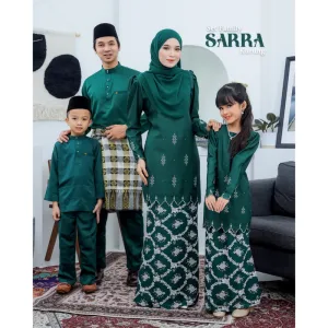MOFF Set FAMILY BAJU KURUNG MODEN SARRA In EMERALD GREEN | Kurung Moden by Moff2U