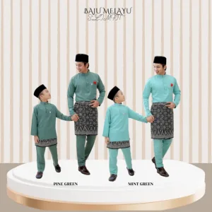 Baju Melayu Slim Fit Warna Pine Green Dan Mint Green Baju Melayu Ayah Dan Anak Baju Raya