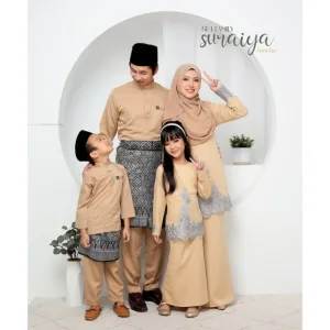 SET FAMILY BAJU KURUNG SURAIYA BAJU MELAYU WARNA MOCHA RAYA 2024 | BAJU KURUNG LACE BY MOFF2u