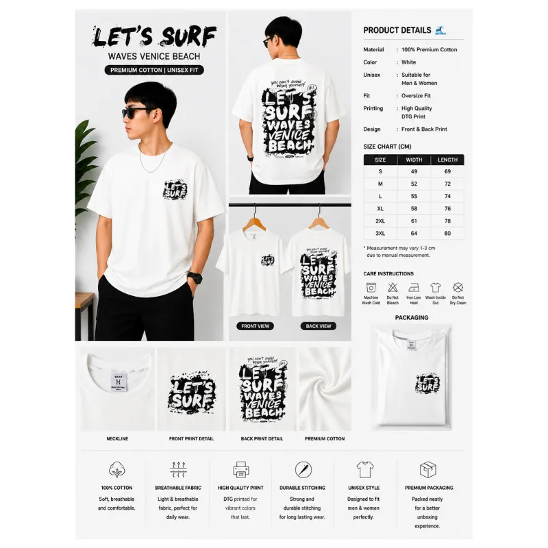 LET’S SURF Waves Venice Beach Oversized T-Shirt thumbnail 3
