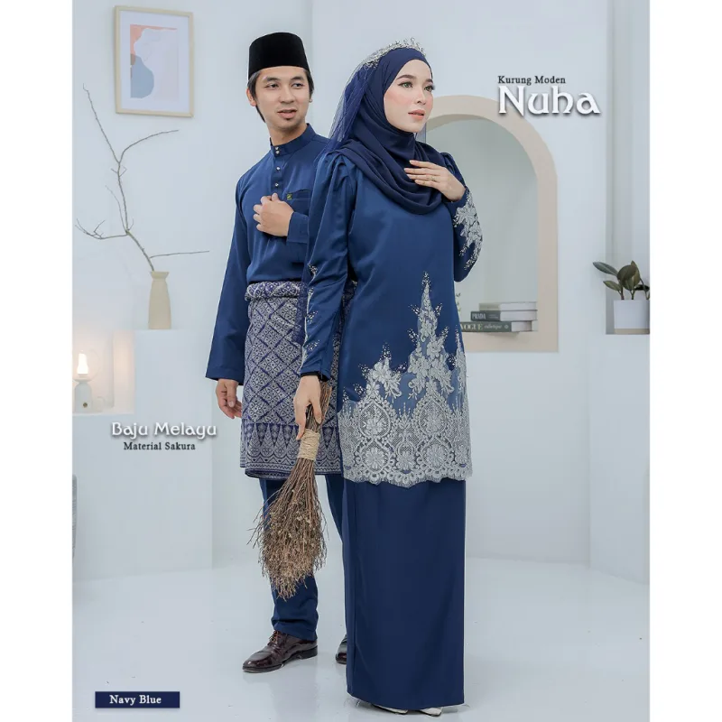BAJU KURUNG MODEN Bridal Set NUHA In NAVY BLUE | Full set 7 Item | Tunang | Nikah | BAJU KURUNG LACEBY MOFF2U thumbnail 5