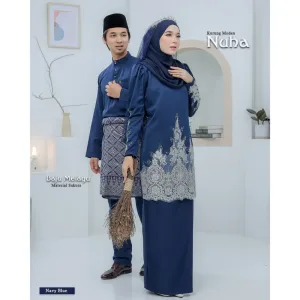 BAJU KURUNG MODEN Bridal Set NUHA In NAVY BLUE | Full set 7 Item | Tunang | Nikah | BAJU KURUNG LACEBY MOFF2U