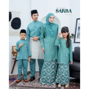 MOFF Set FAMILY BAJU KURUNG MODEN SARRA In PINE GREEN | Kurung Moden by Moff2U