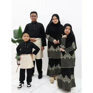 SET FAMILY BAJU KURUNG LARASATI BAJU MELAYU WARNA BLACK RAYA 2023 | BAJU KURUNG BY MOFF2u