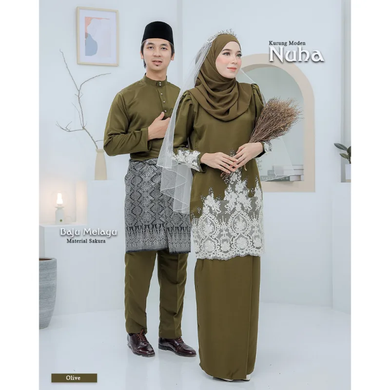 BAJU KURUNG MODEN Bridal Set NUHA In OLIVE GREEN | Full set 7 Item | Tunang | Nikah | BAJU KURUNG LACEBY MOFF2U thumbnail 5