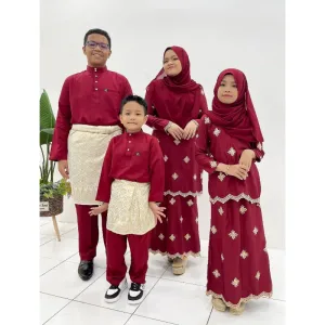 SET FAMILY BAJU KURUNG PUSPAWANGI BINTANG BAJU MELAYU WARNA MAROON RAYA 2023 | BAJU KURUNG BY MOFF2u